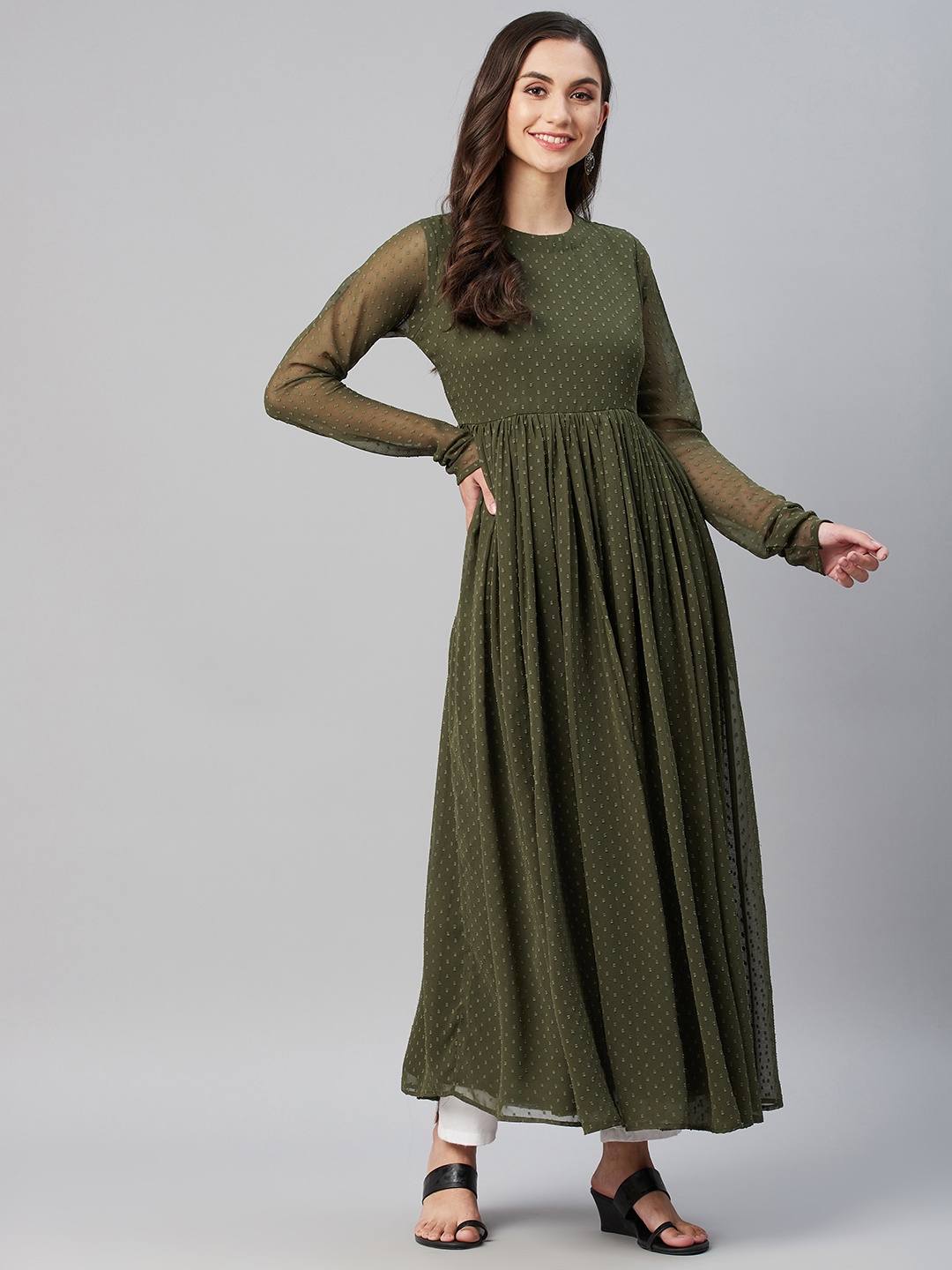 

MBE Women Green Dobby Georgette Anarkali Kurta