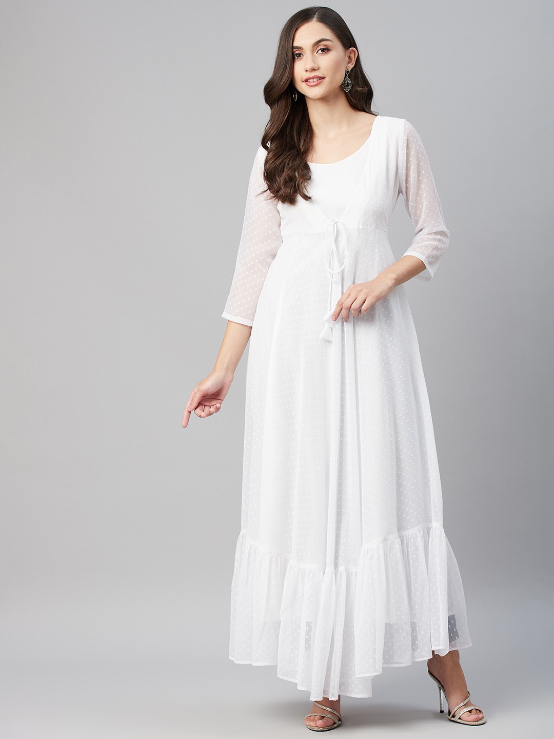 

MBE Women White Dobby Georgette Anarkali Kurta