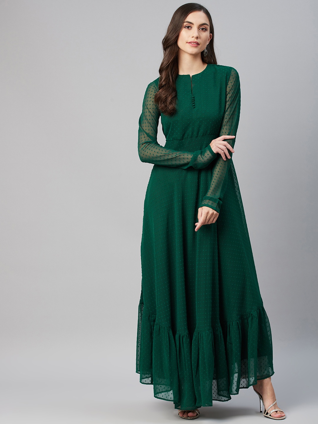 

MBE Women Green Summer Sheers Dobby Georgette Anarkali Kurta