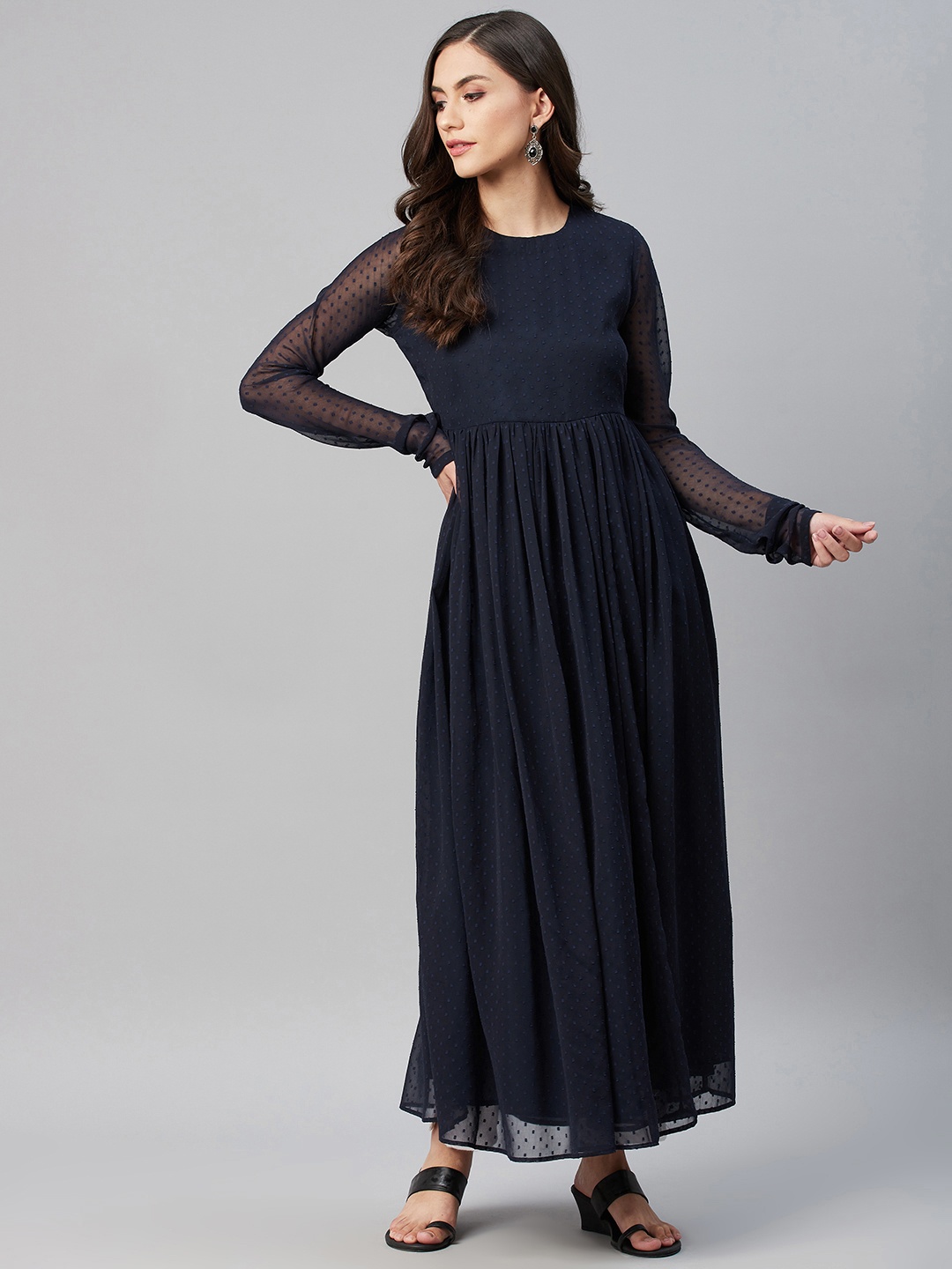 

MBE Women Navy Blue Dobby Georgette Anarkali Kurta