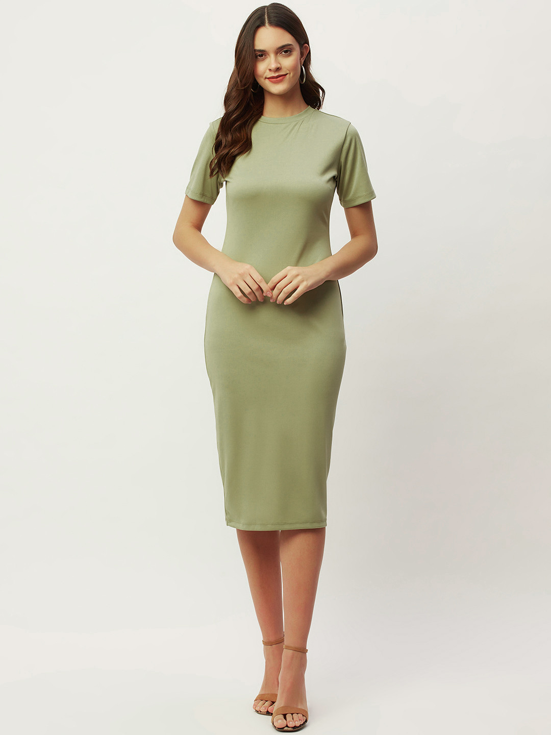 

Aayna Olive Green Bodycon Midi Dress
