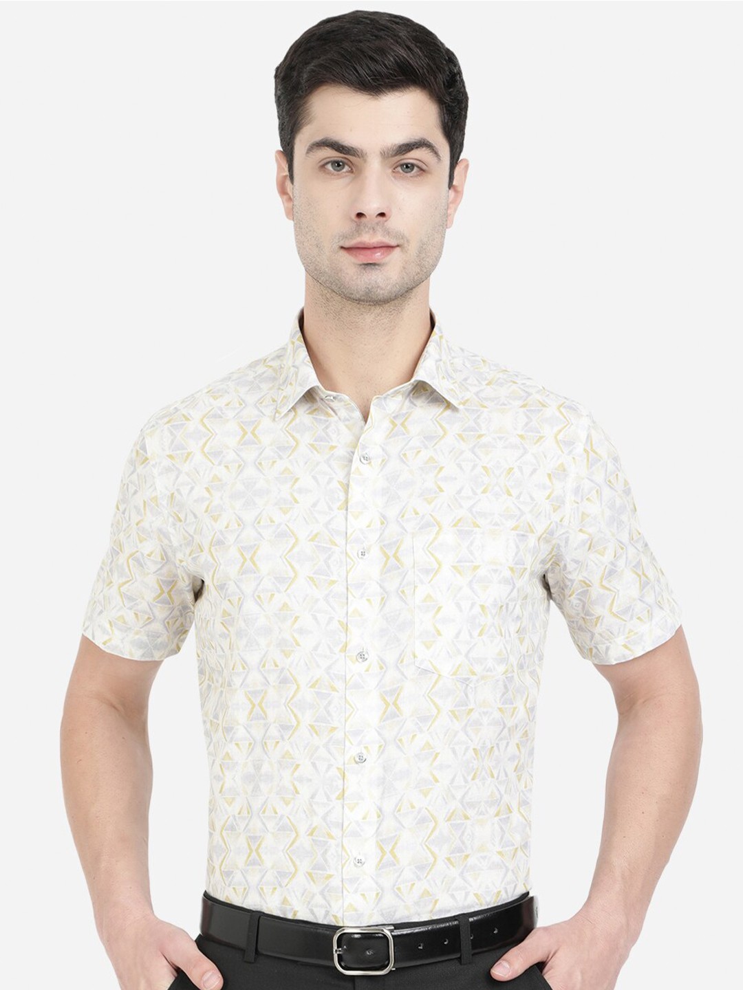 

JB STUDIO Men Grey Slim Fit Floral Printed Cotton Formal Shirt