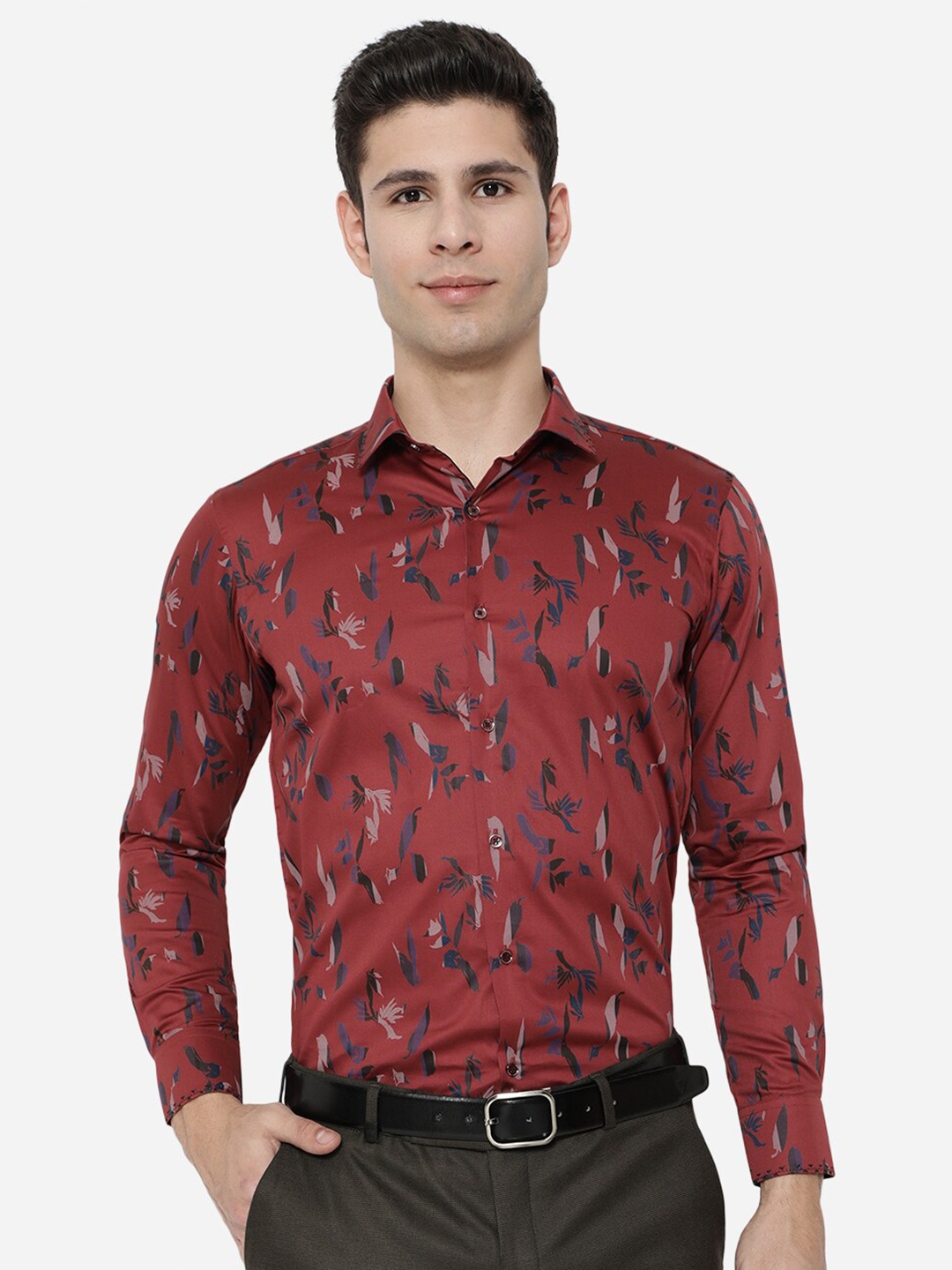 

JB STUDIO Men Maroon Slim Fit Printed Formal Shirt