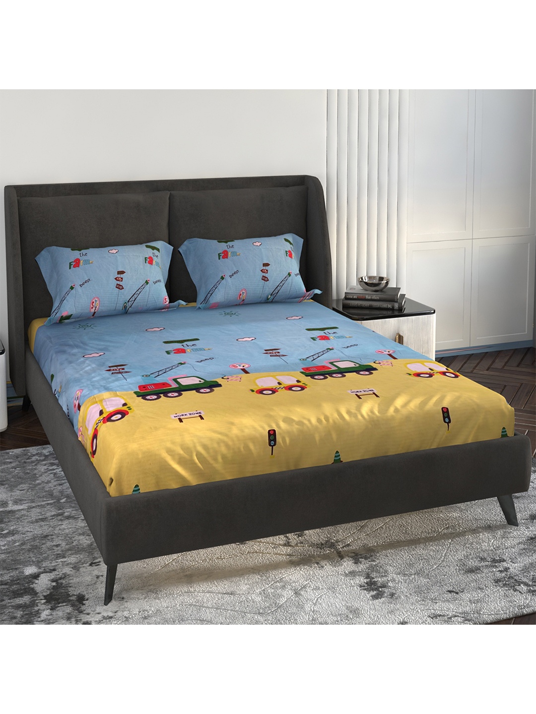 

LABHAM Blue & Yellow 180 TC King Bedsheet with 2 Pillow Covers