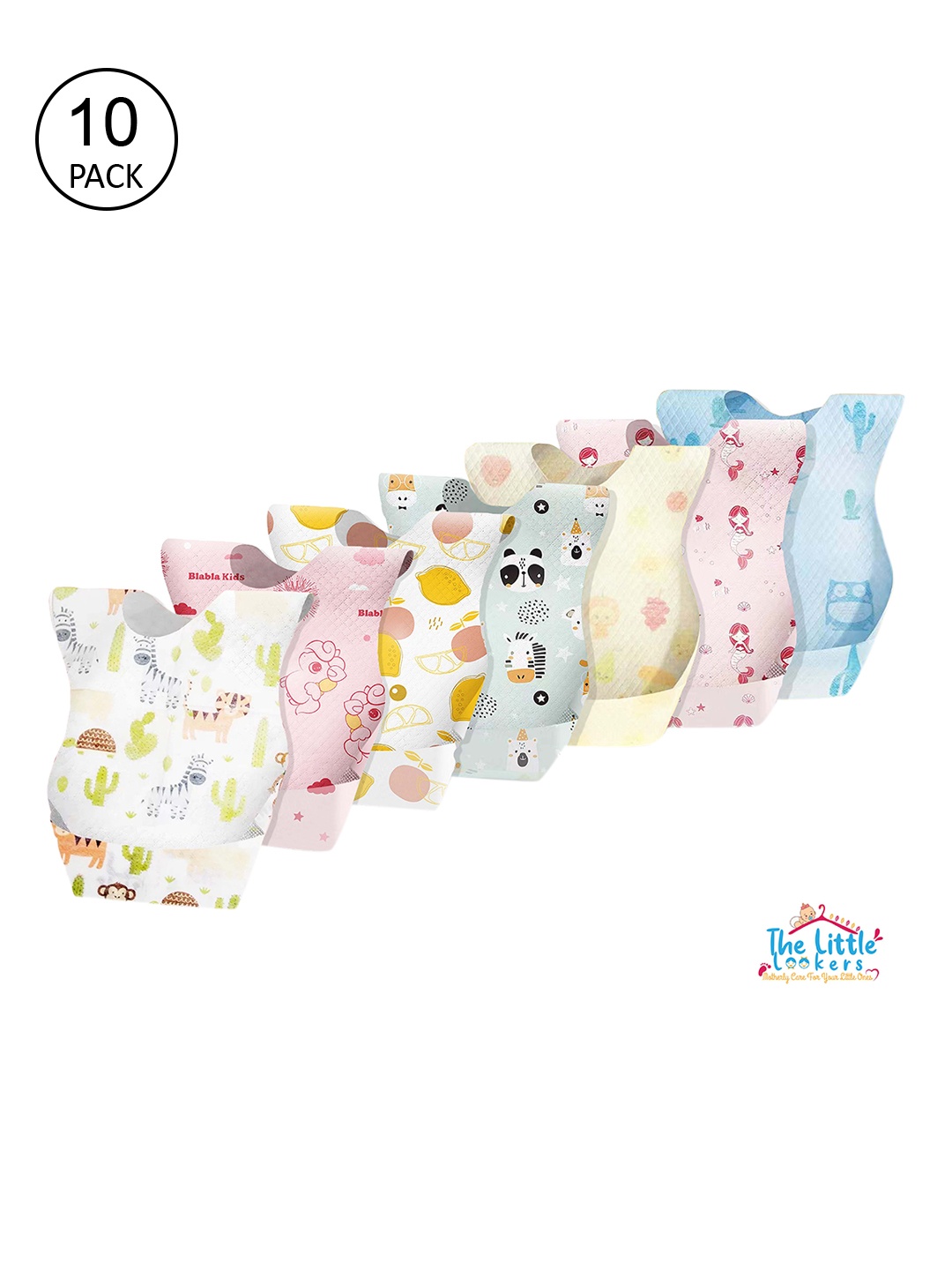 

The Little Lookers Infants Pack Of 10 Printed Disposable Bibs, Multi