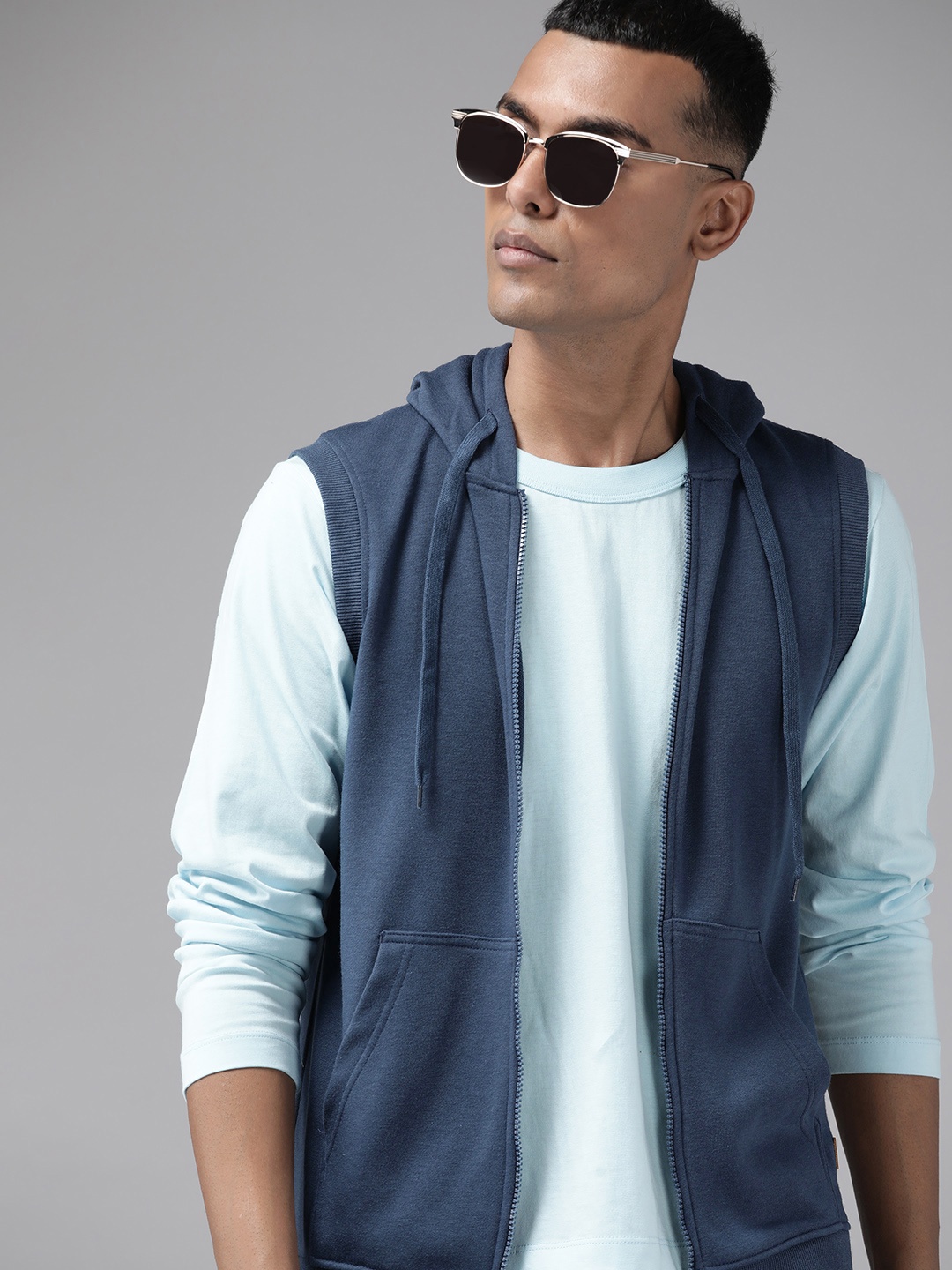 

The Roadster Lifestyle Co. Men Hooded Front-Open Sweatshirt, Navy blue