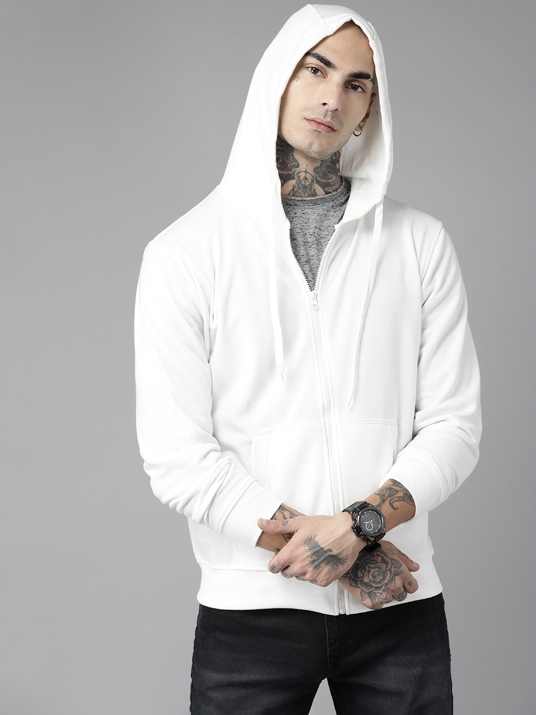 

The Roadster Lifestyle Co. Men Solid Hooded Sweatshirt, White