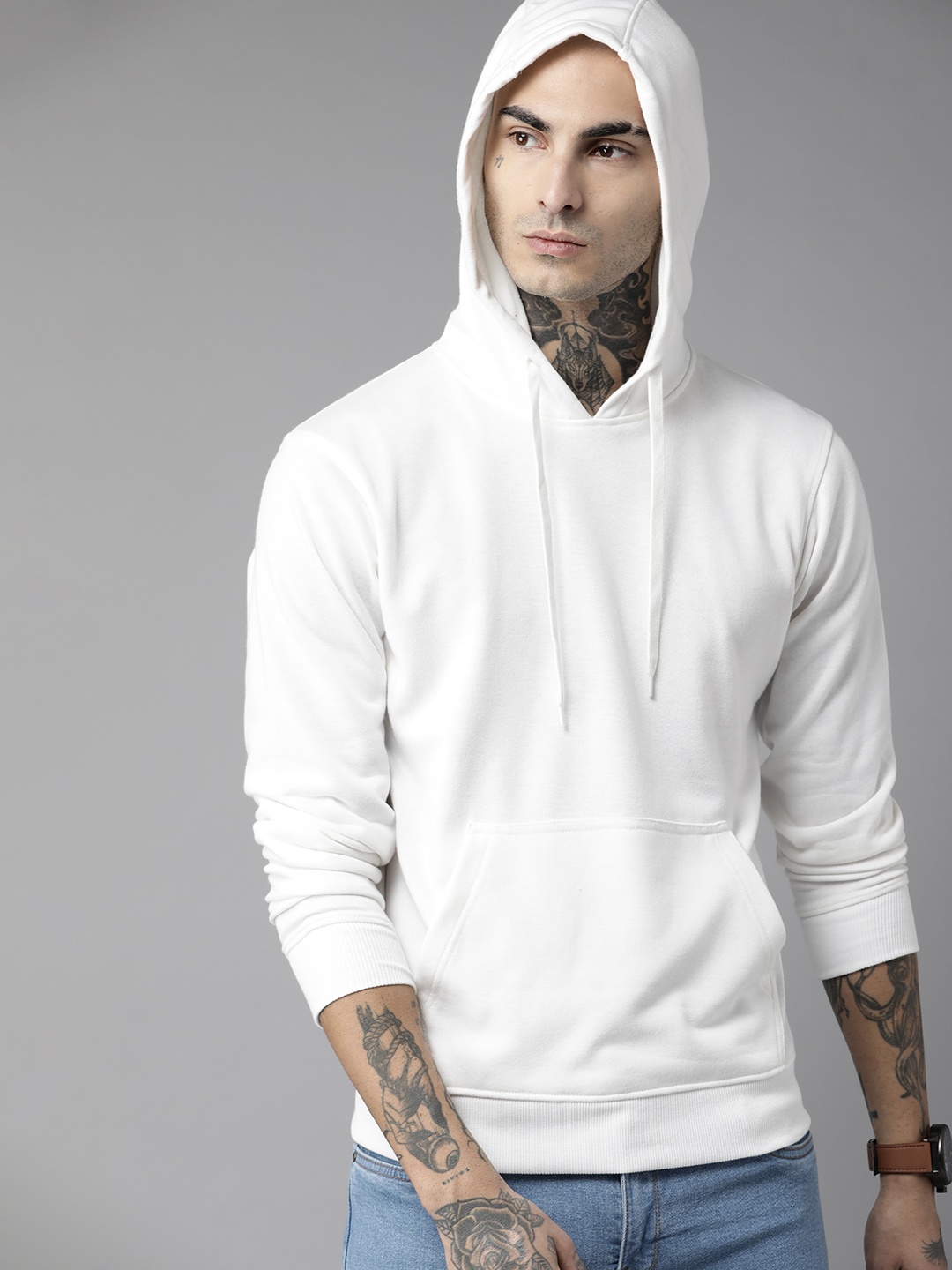 

The Roadster Lifestyle Co. Men Solid Hooded Sweatshirt, White