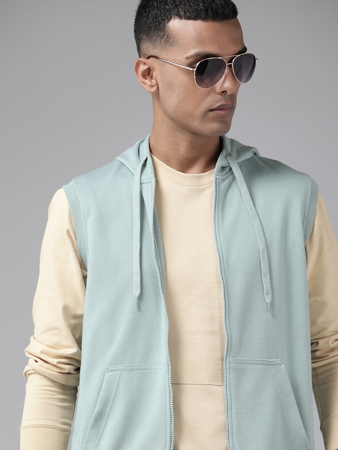 

The Roadster Lifestyle Co. Sleeveless Hooded Front-Open Sweatshirt, Blue