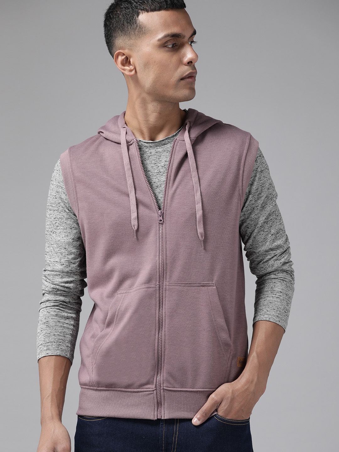 

The Roadster Lifestyle Co. Sleeveless Hooded Front-Open Sweatshirt, Mauve