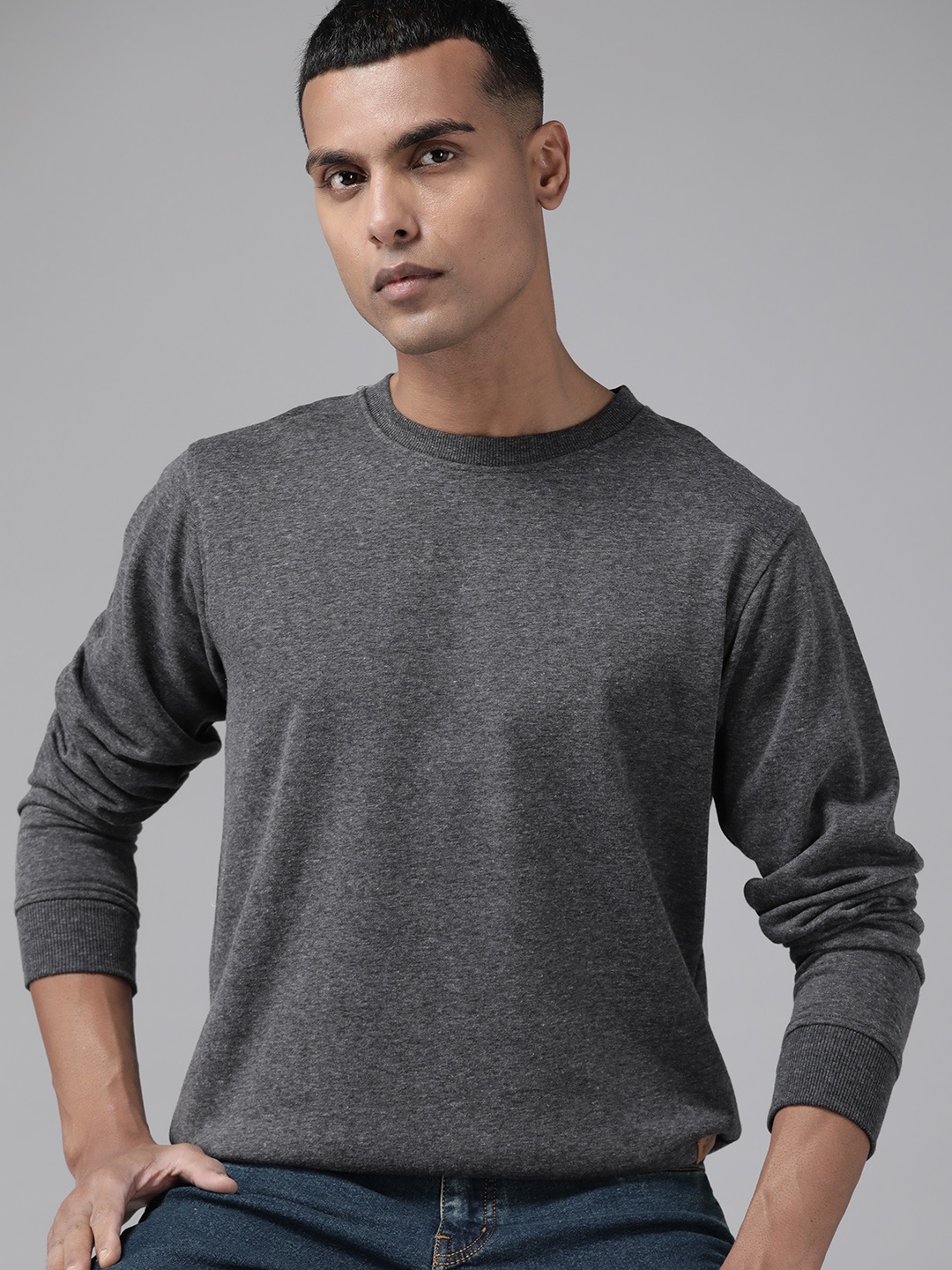The Roadster Lifestyle Co. Men Round Neck Pullover, Charcoal