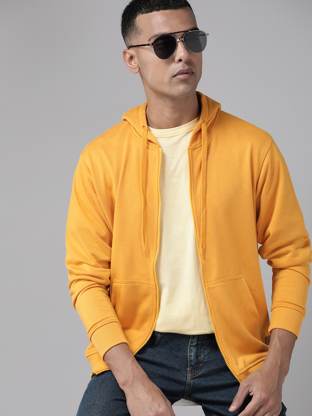 

The Roadster Lifestyle Co. Men Hooded Sweatshirt, Mustard