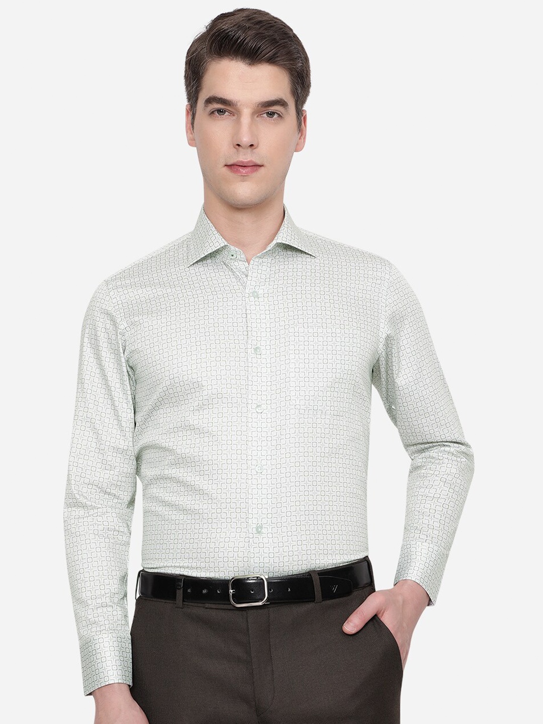 

METAL Men Green Slim Fit Printed Cotton Formal Shirt