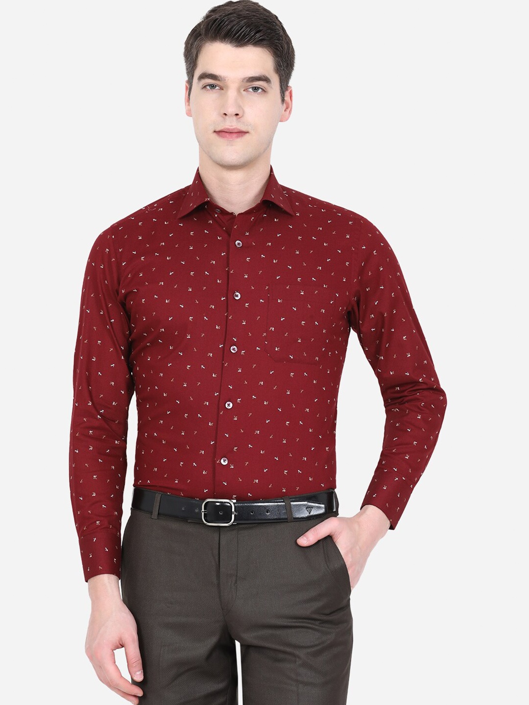 

METAL Men Maroon Slim Fit Printed Cotton Formal Shirt