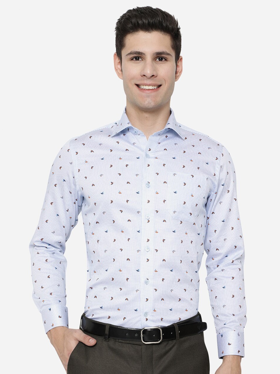 

METAL Men Blue Slim Fit Printed Cotton Formal Shirt