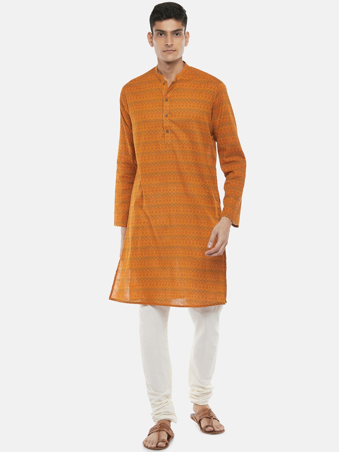 

indus route by Pantaloons Men Mustard Yellow Printed Kurta
