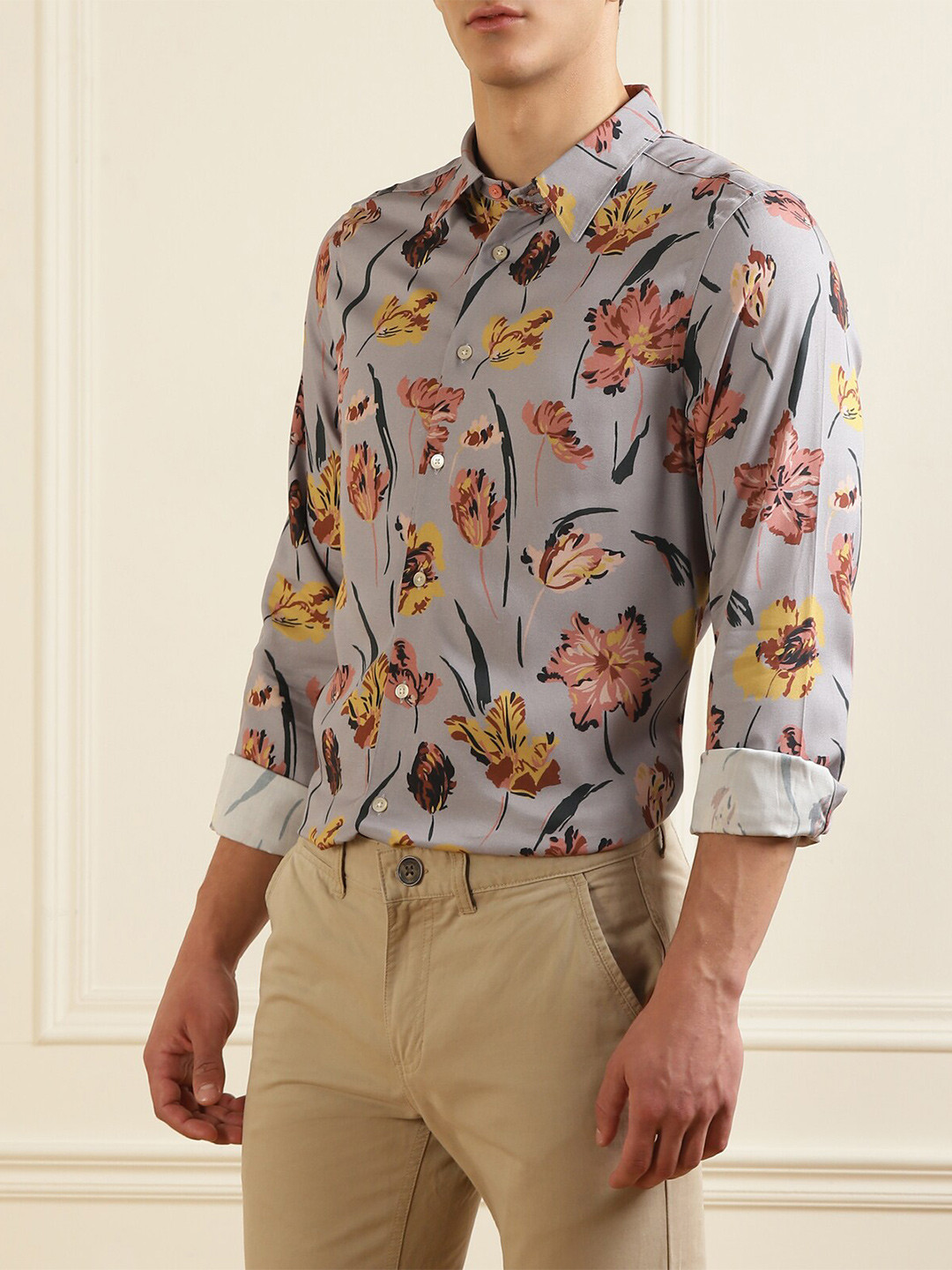 

PS By Paul Smith Men Grey Slim Fit Floral Printed Casual Shirt
