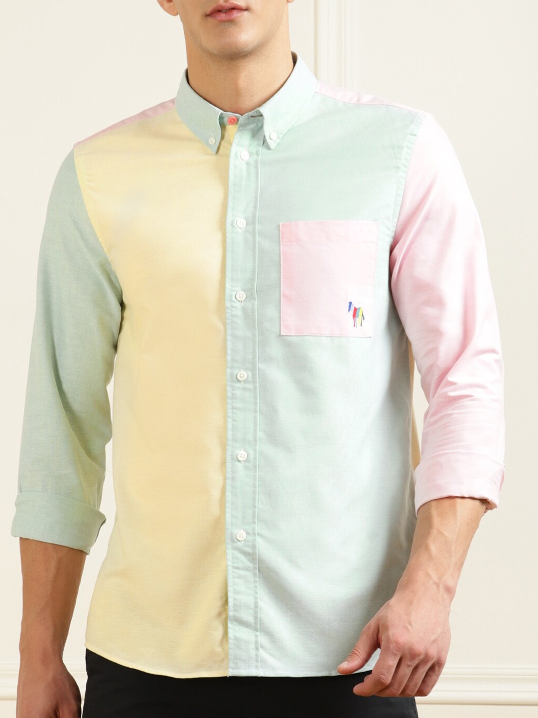 

PS By Paul Smith Men Yellow Slim Fit Colorblocked Pure Cotton Casual Shirt