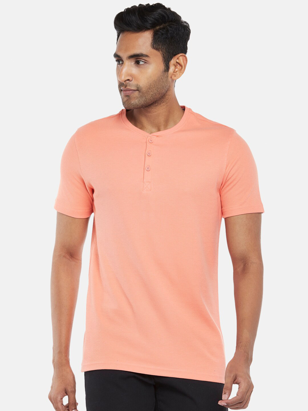 

BYFORD by Pantaloons Men Coral Colourblocked Henley Neck Slim Fit Outdoor T-shirt