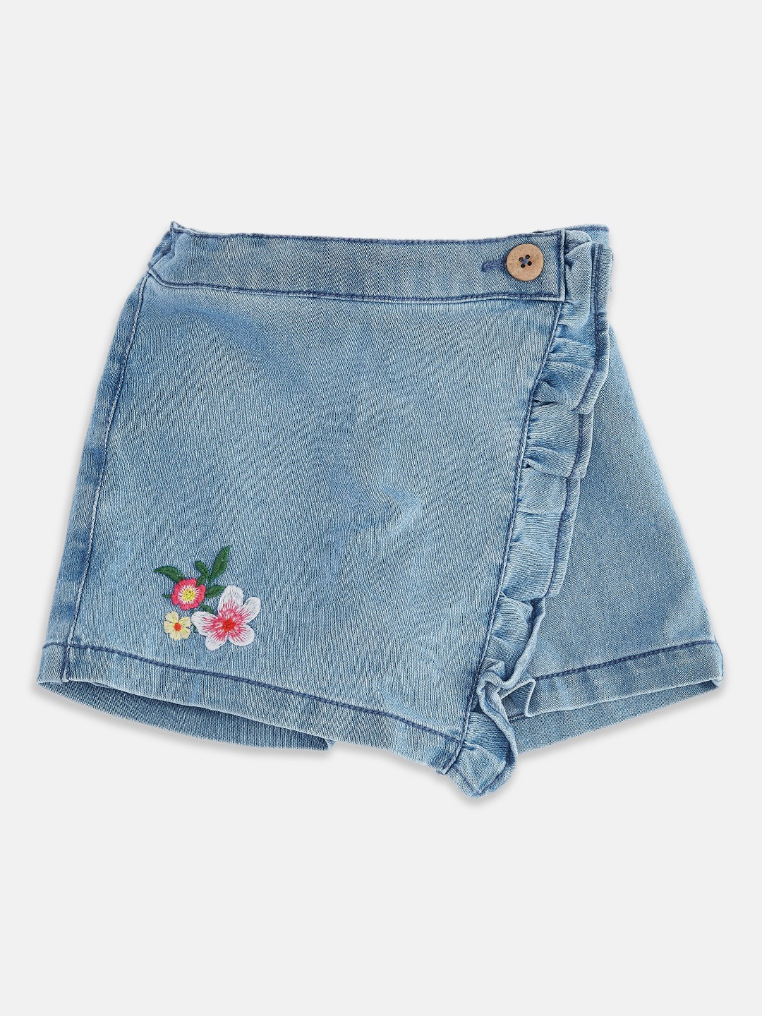 

Pantaloons Baby Girls Blue Washed Denim Shorts