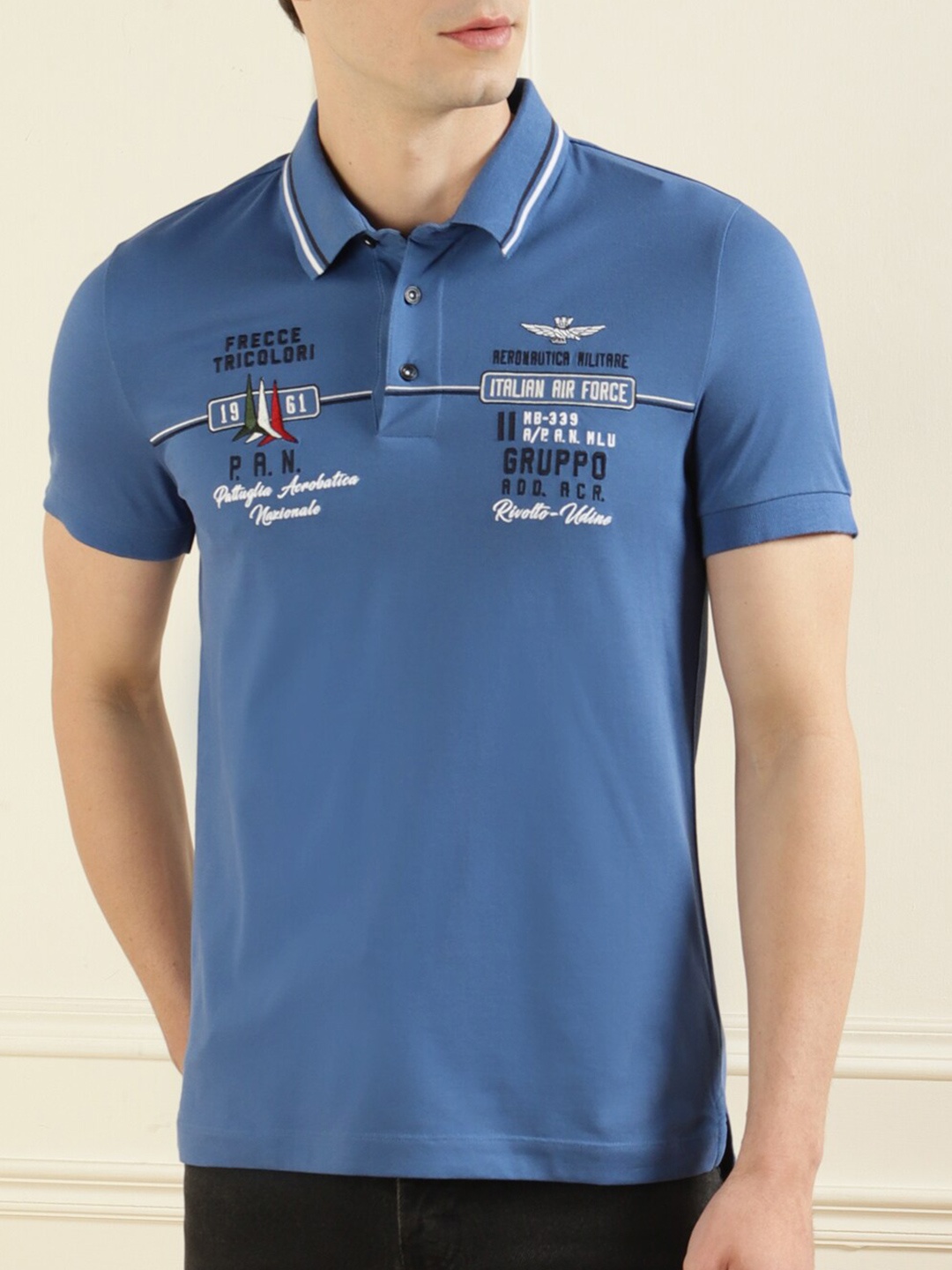 

Aeronautica Militare Men Blue Polo Collar T-shirt