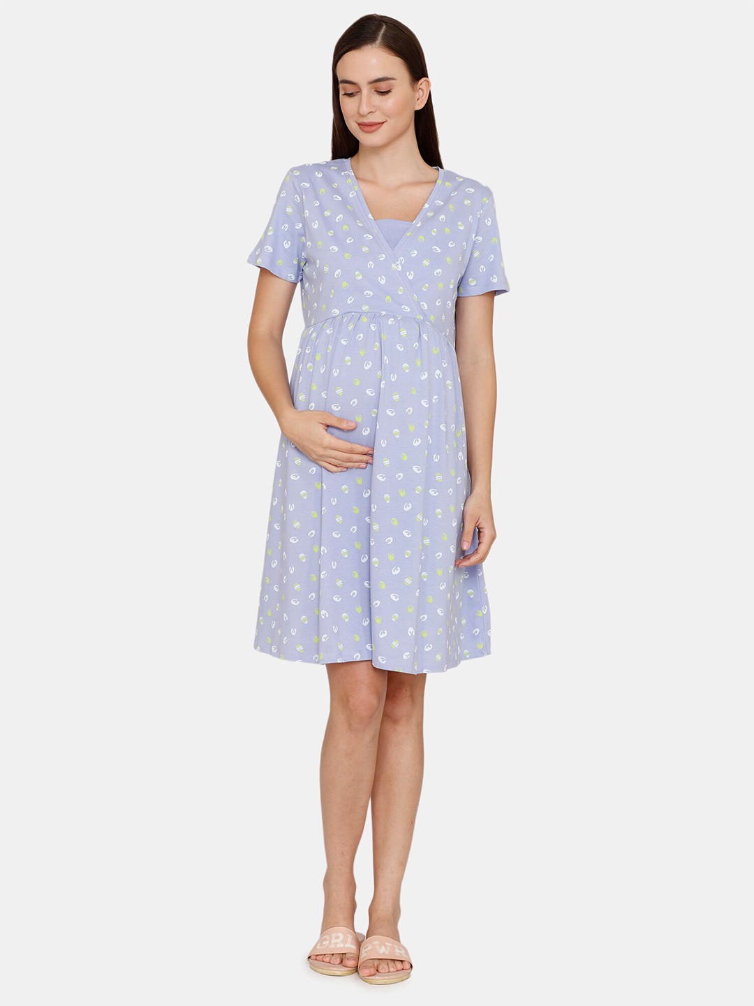 

Zivame Purple Printed Maternity Pure Cotton Nightdress