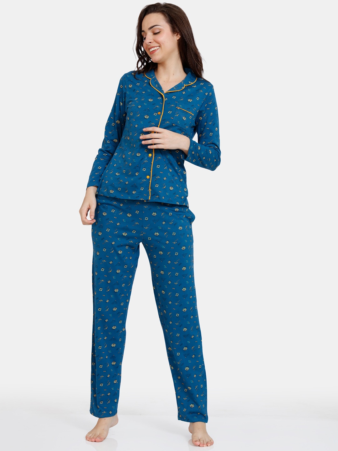 

Zivame Women Blue Printed Night suit