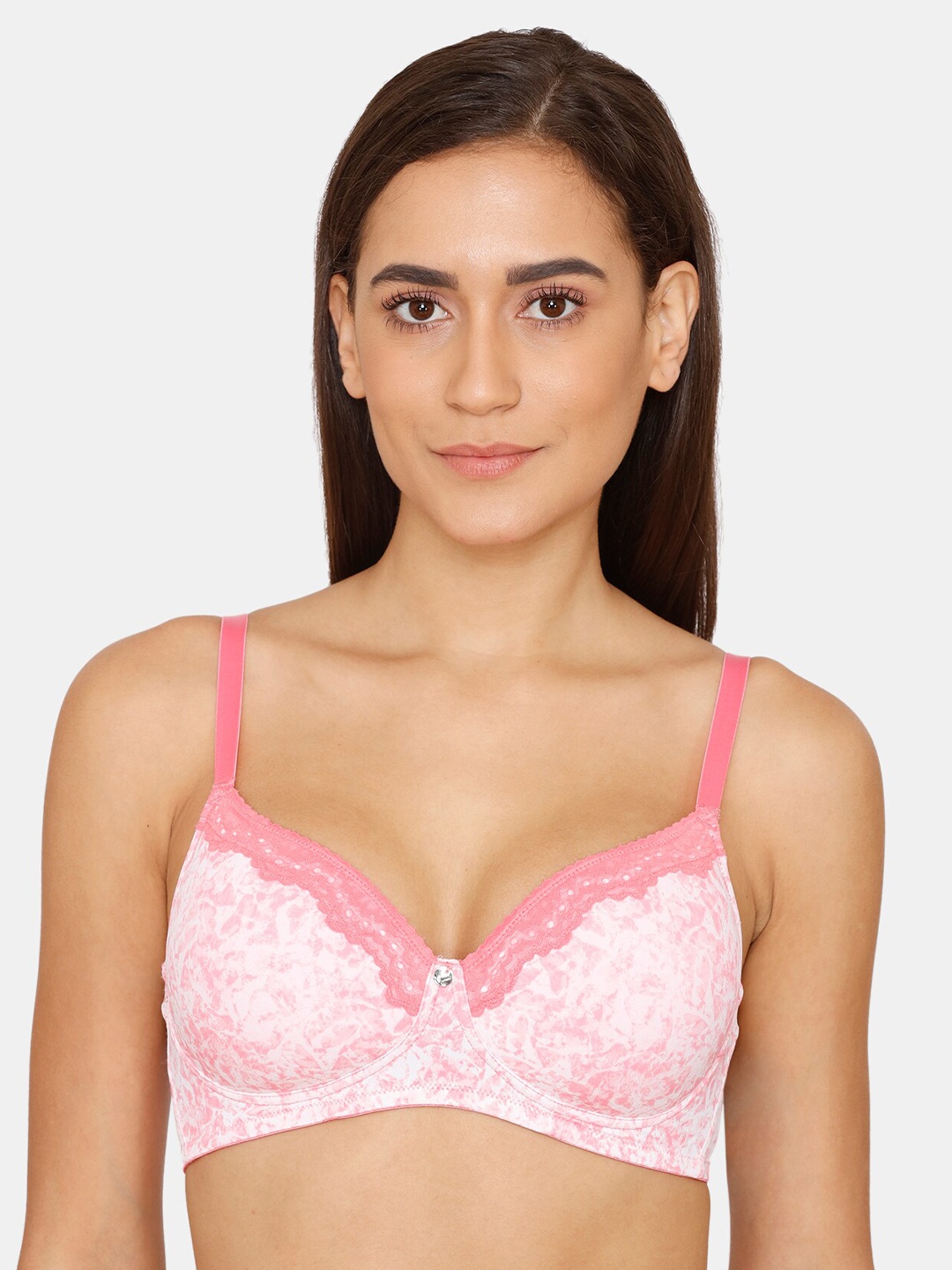 

Zivame Pink & White Floral Lightly Padded Bra