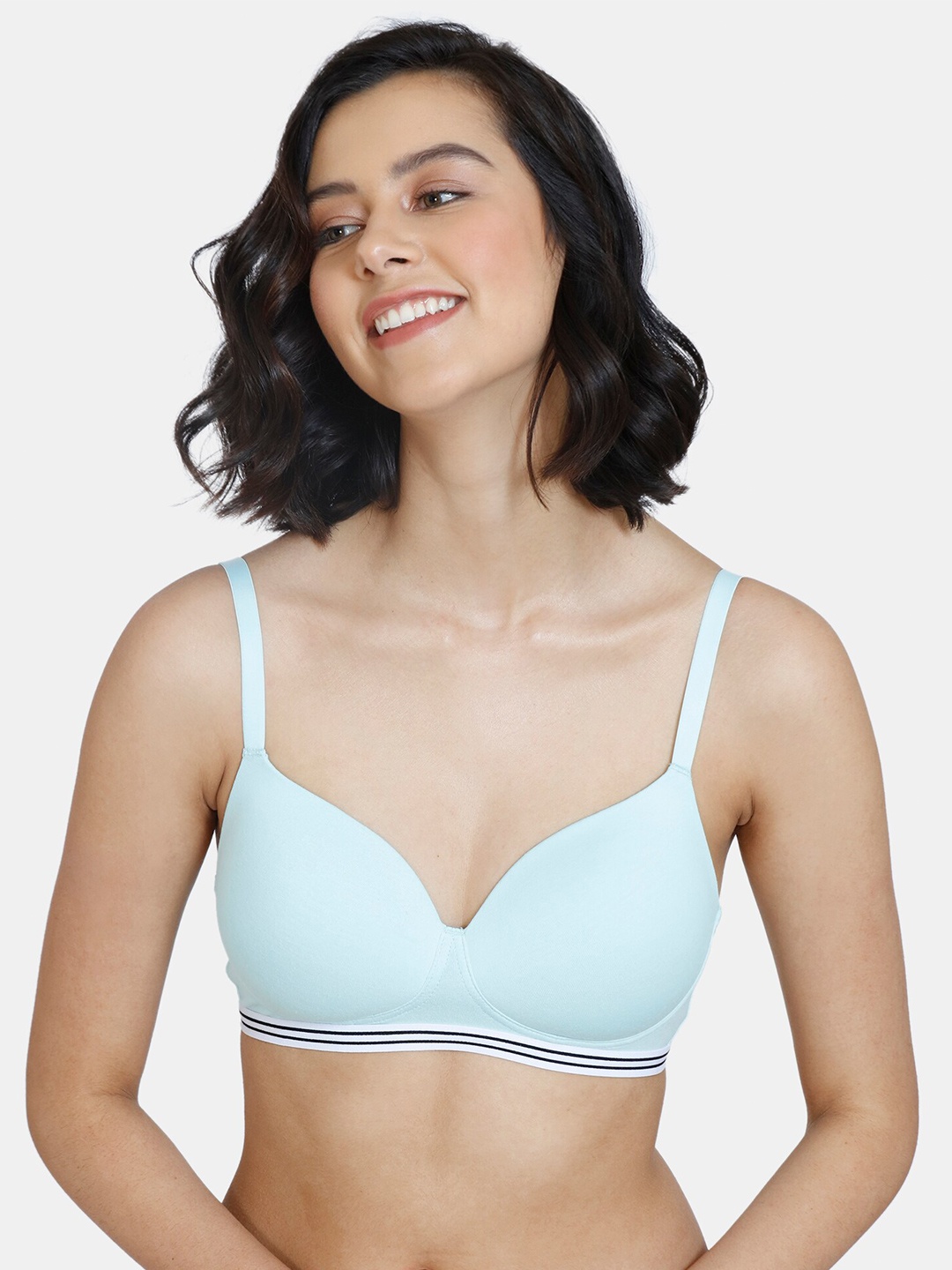 

Zivame Blue Solid Non Wired Medium Coverage T-shirt Bra