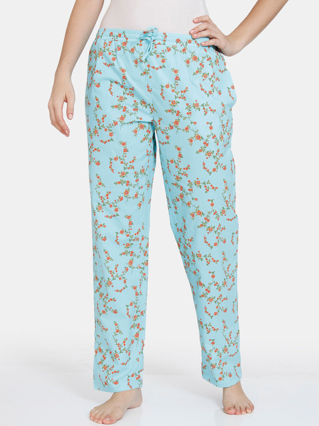 

Zivame Women Turquoise Blue Floral Printed Cotton Lounge Pants