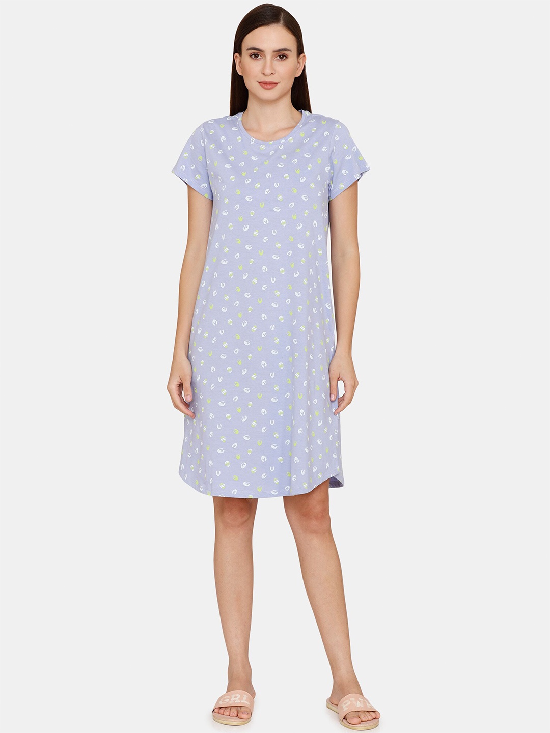 

Zivame Women Purple Printed Cotton Nightdress