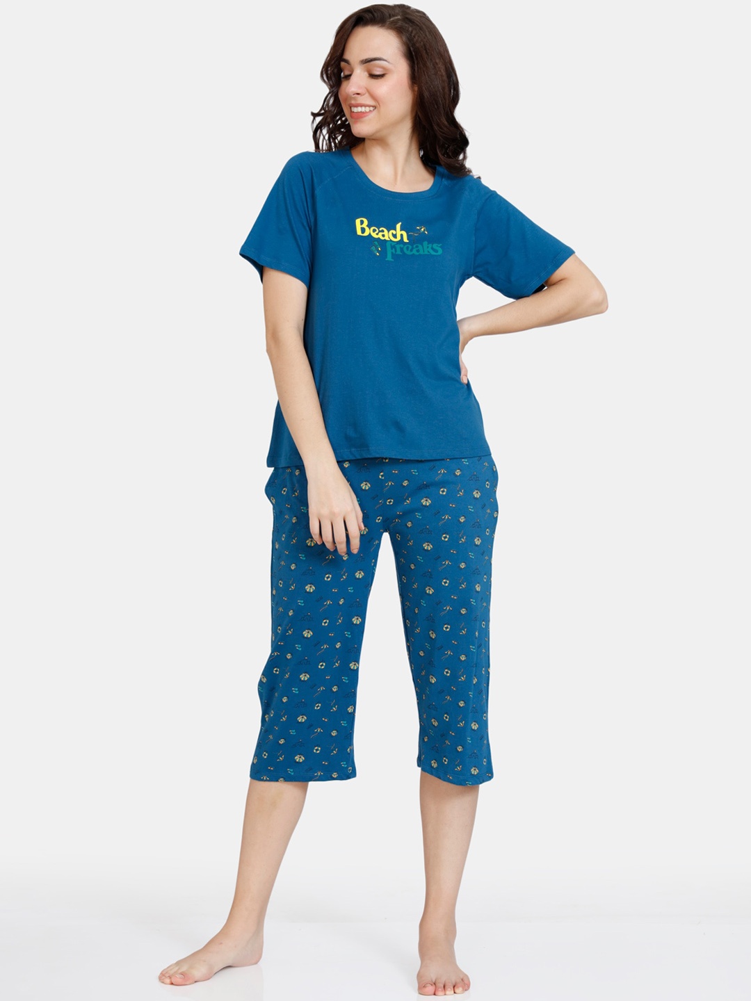 

Zivame Women Blue & Yellow Night suit