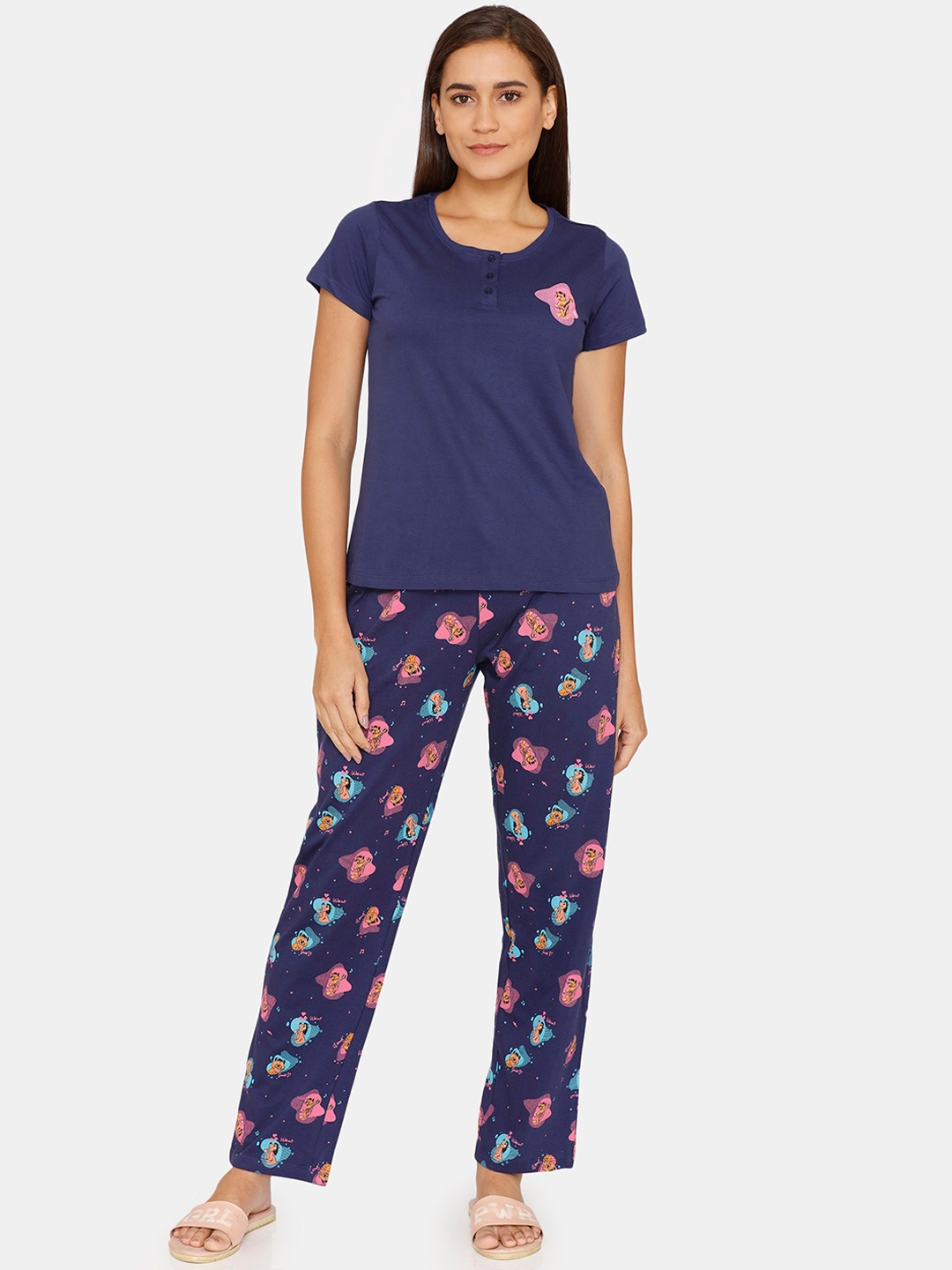 

Zivame Women Blue & Pink Pure Cotton Night suit