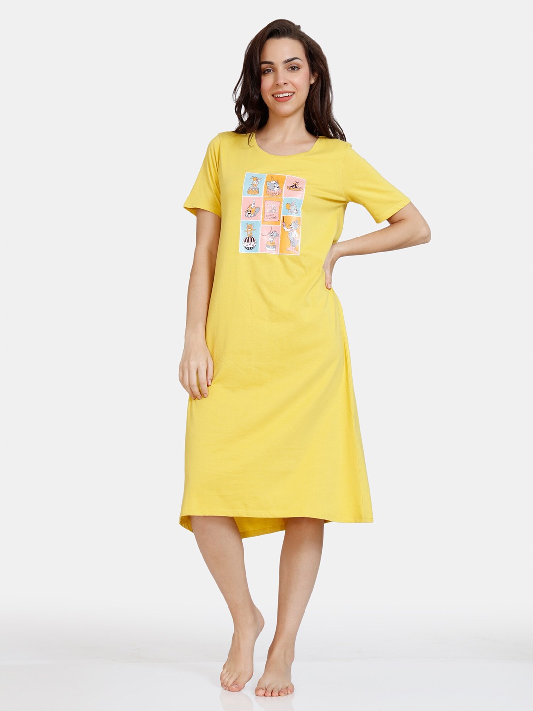 

Zivame Women Yellow Solid Pure Cotton Nightdress