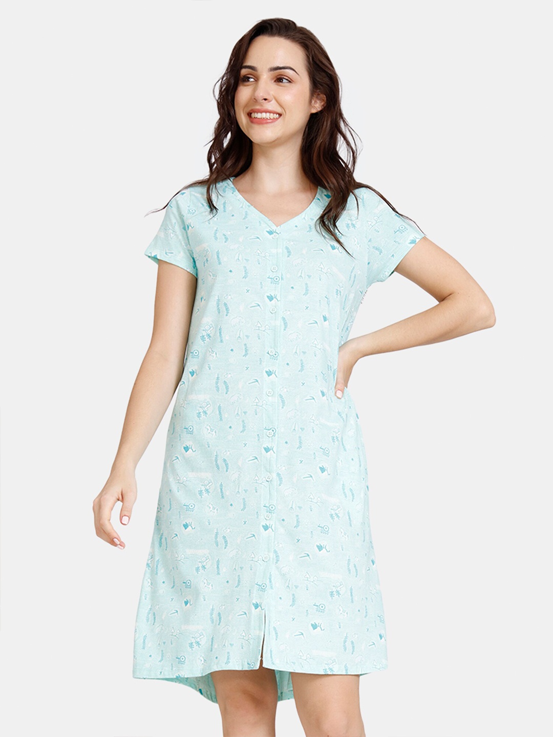 

Zivame Blue Printed Cotton Nightdress