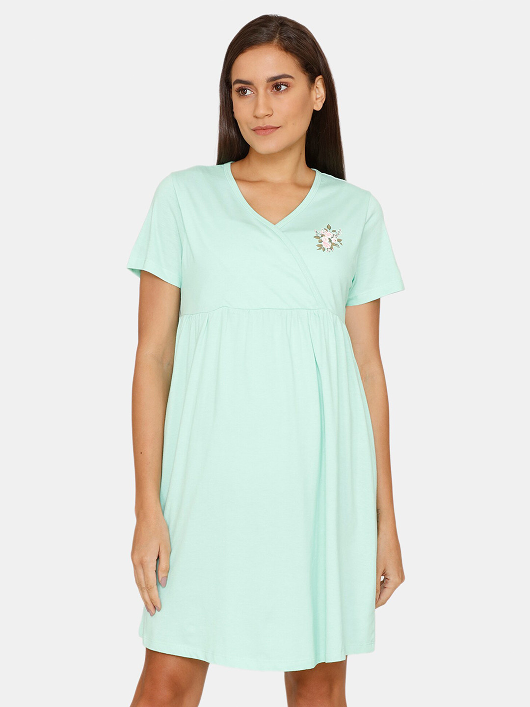 

Zivame Green Solid Pure Cotton Maternity Nightdress