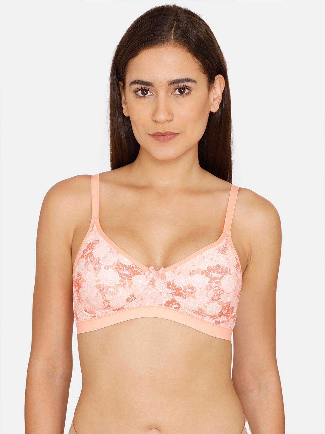 

Zivame Pink & White Floral Non Wired Half Coverage T-shirt Bra