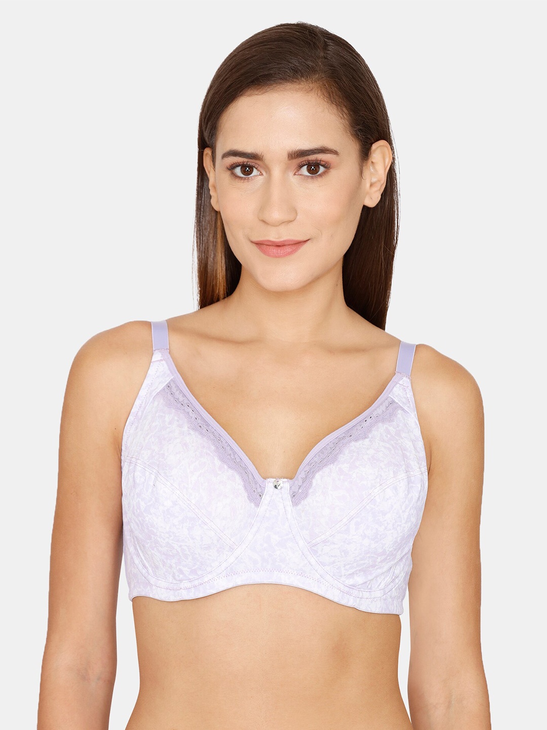 

Zivame White & Purple Floral Bra Underwired Lightly Padded