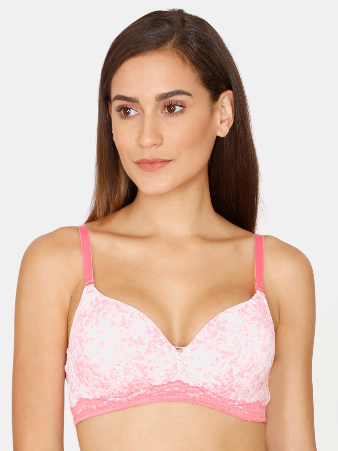 

Zivame White & Pink Floral Bra Lightly Padded