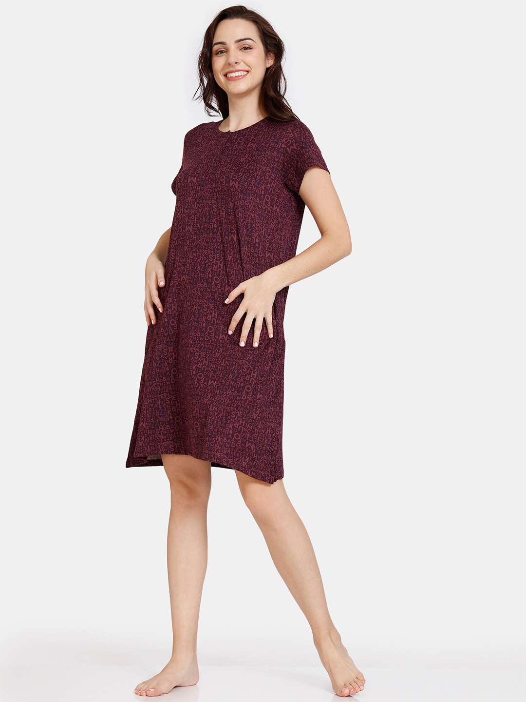 

Zivame Maroon Typography Printed Nightdress