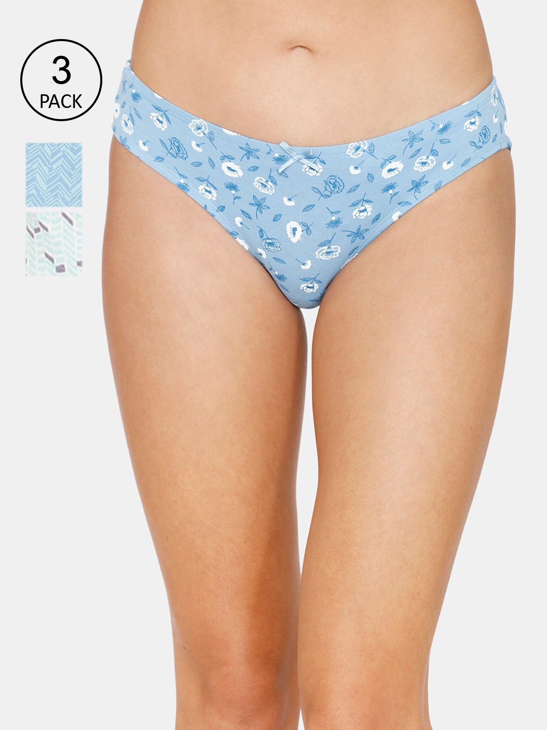

Zivame Women Pack 3 Solid Cotton Bikini Briefs, Blue