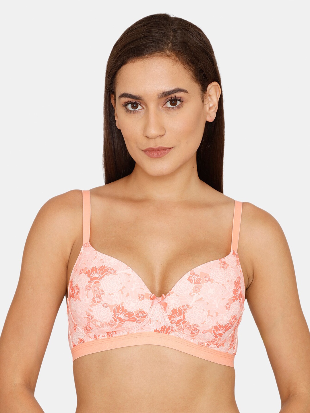

Zivame Pink Floral Printed Lightly Padded Bra