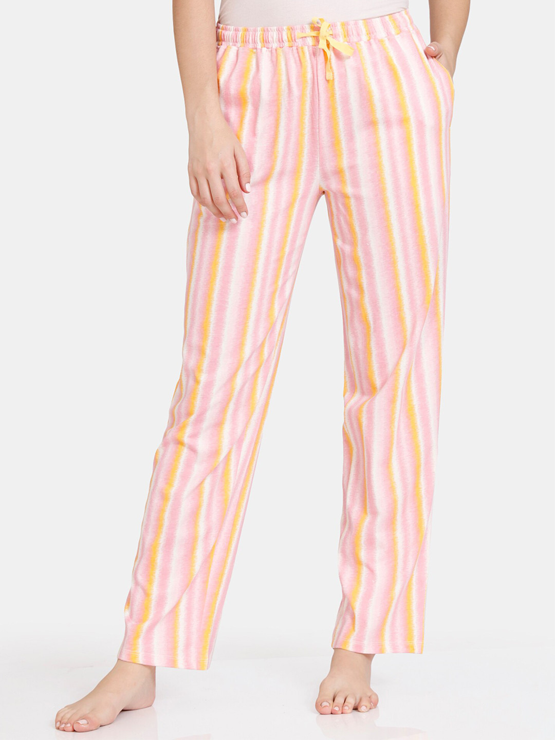 

Zivame Women Pink Striped Pure Cotton Lounge Pant