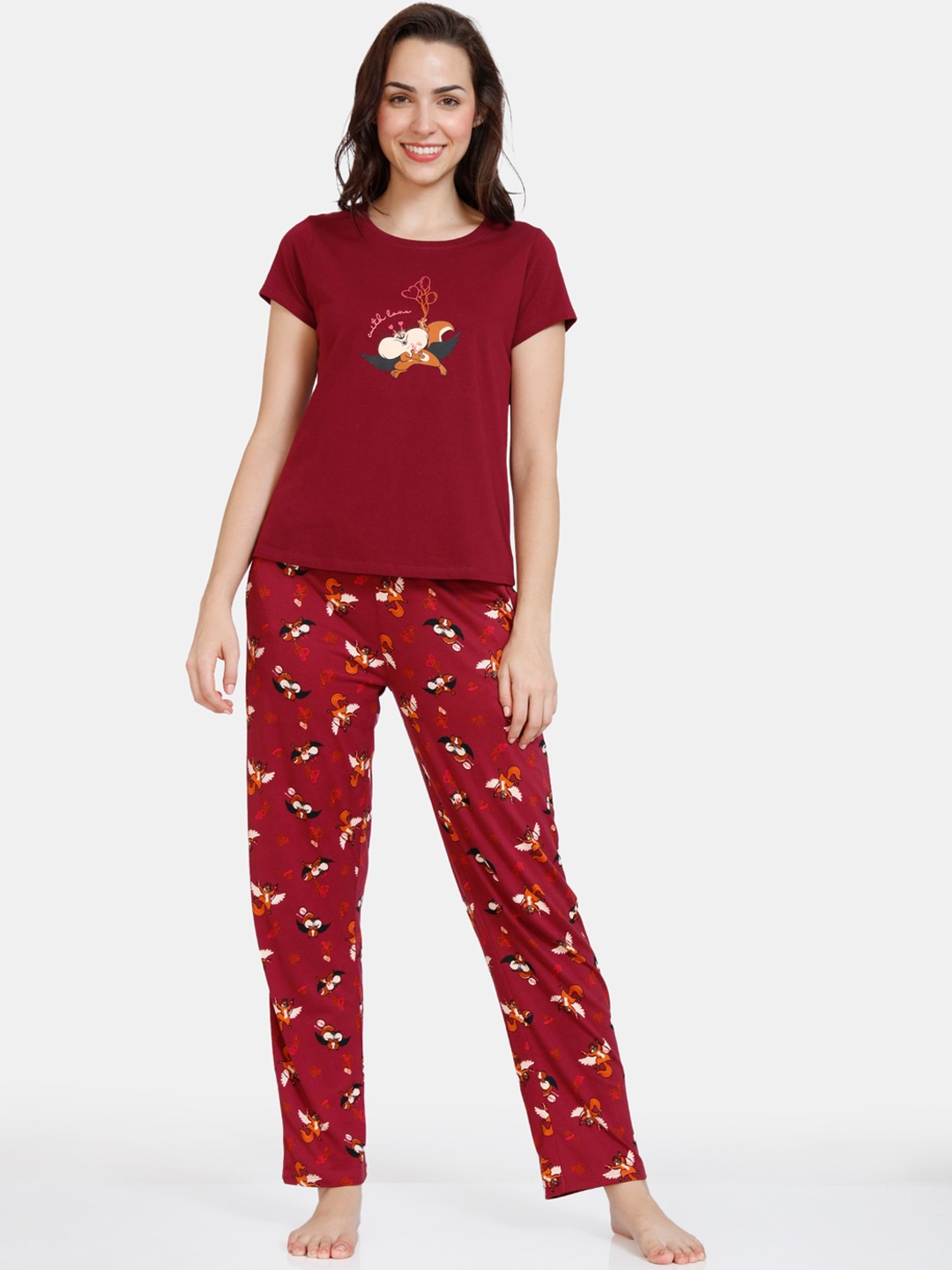 

Zivame Women Red & White Night suit