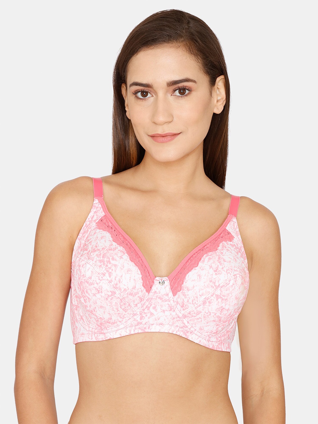 

Zivame Pink & White Floral Underwired Full Coverage T-shirt Bra
