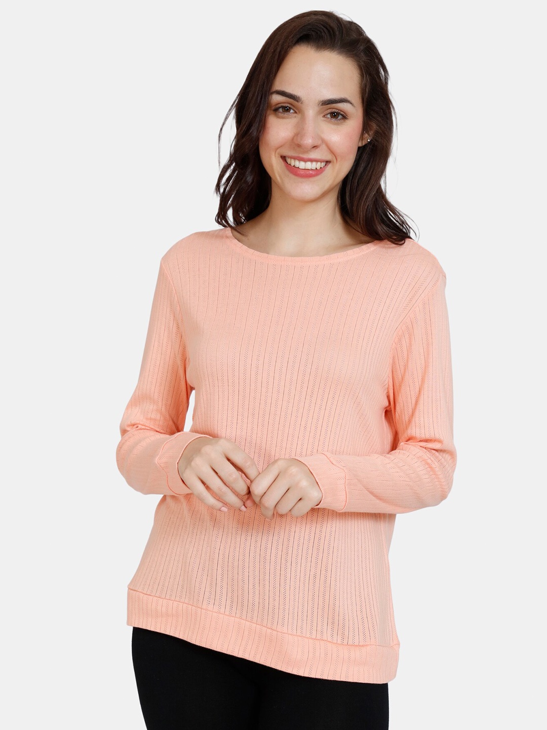 

Zivame Peach-Coloured Ribbed Lounge Top, Pink