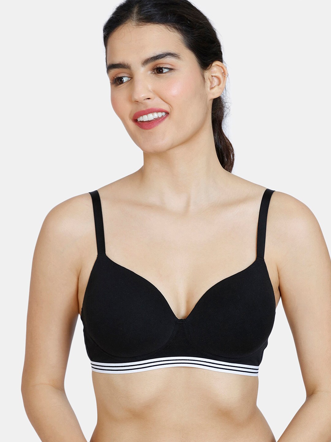 

Zivame Black & White Lightly Padded Cotton T-shirt Bra