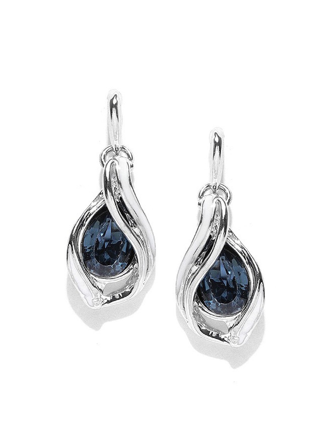 

Mahi Rhodium-Plated Silver Toned & Blue Classic Drop Earrings