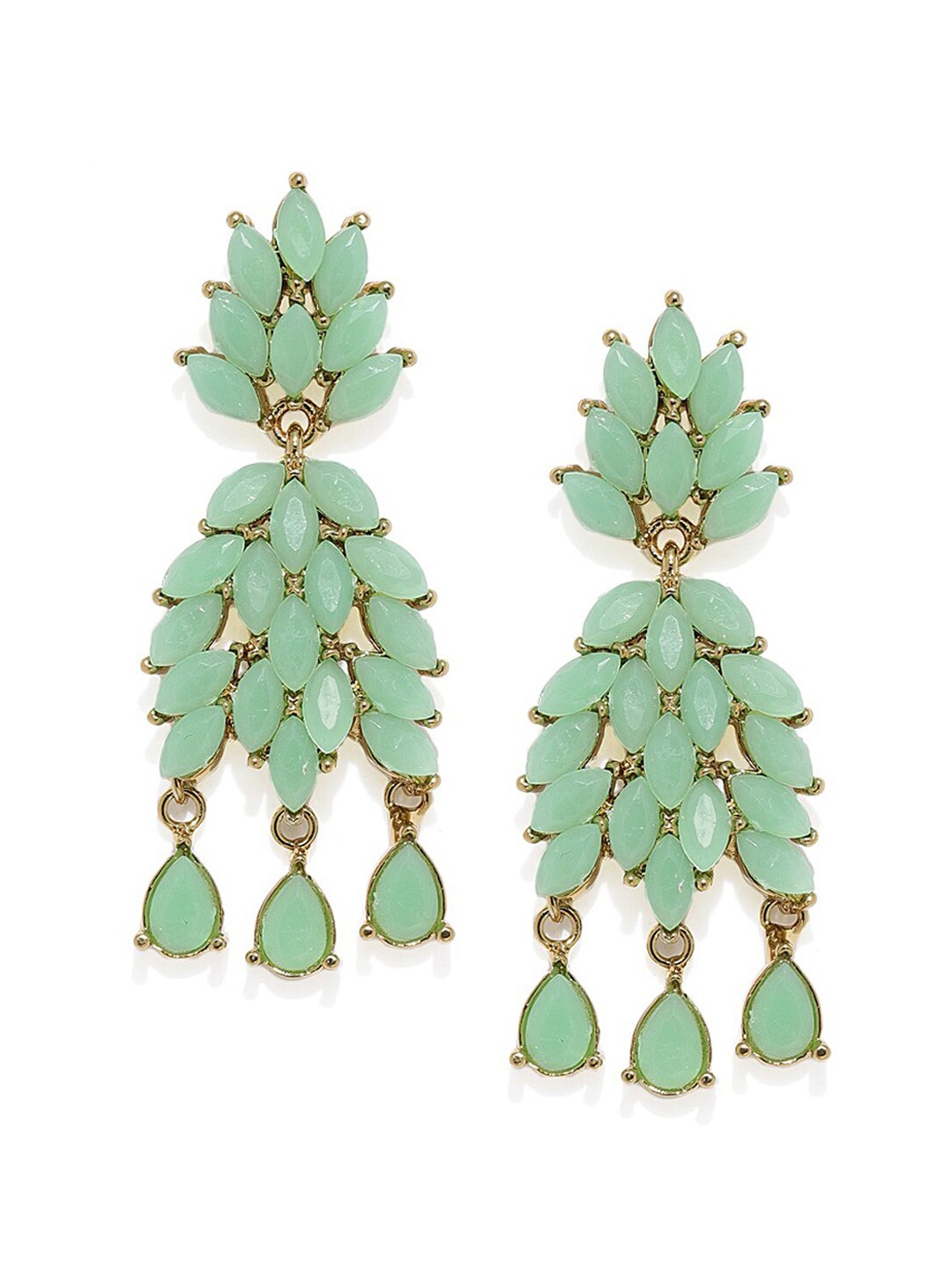 

Mahi Green & Gold Plated Leaf Shaped Drop Earrings