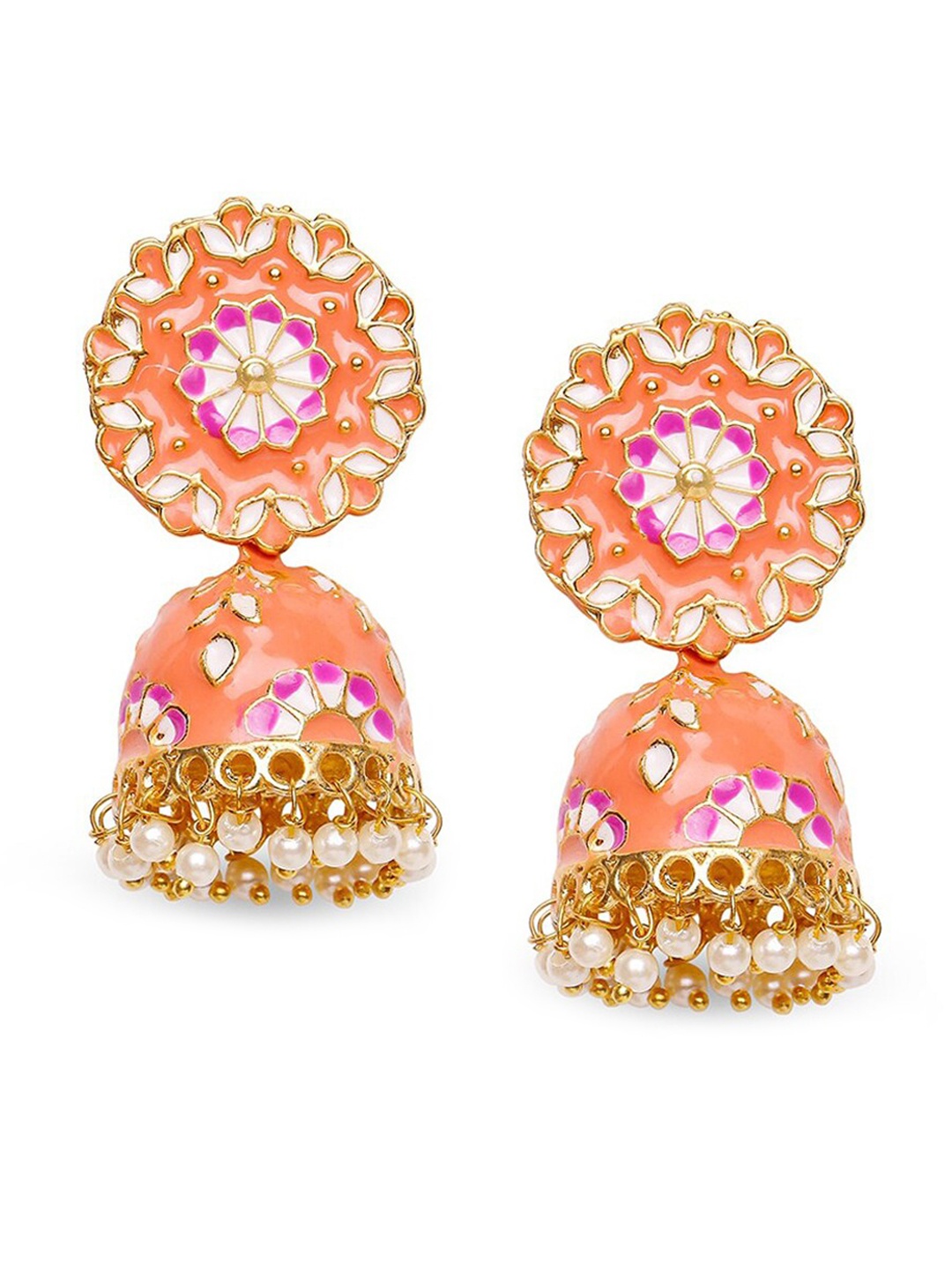 

Mahi Gold-Toned & Peach-Coloured Dome Shaped Jhumkas Earrings